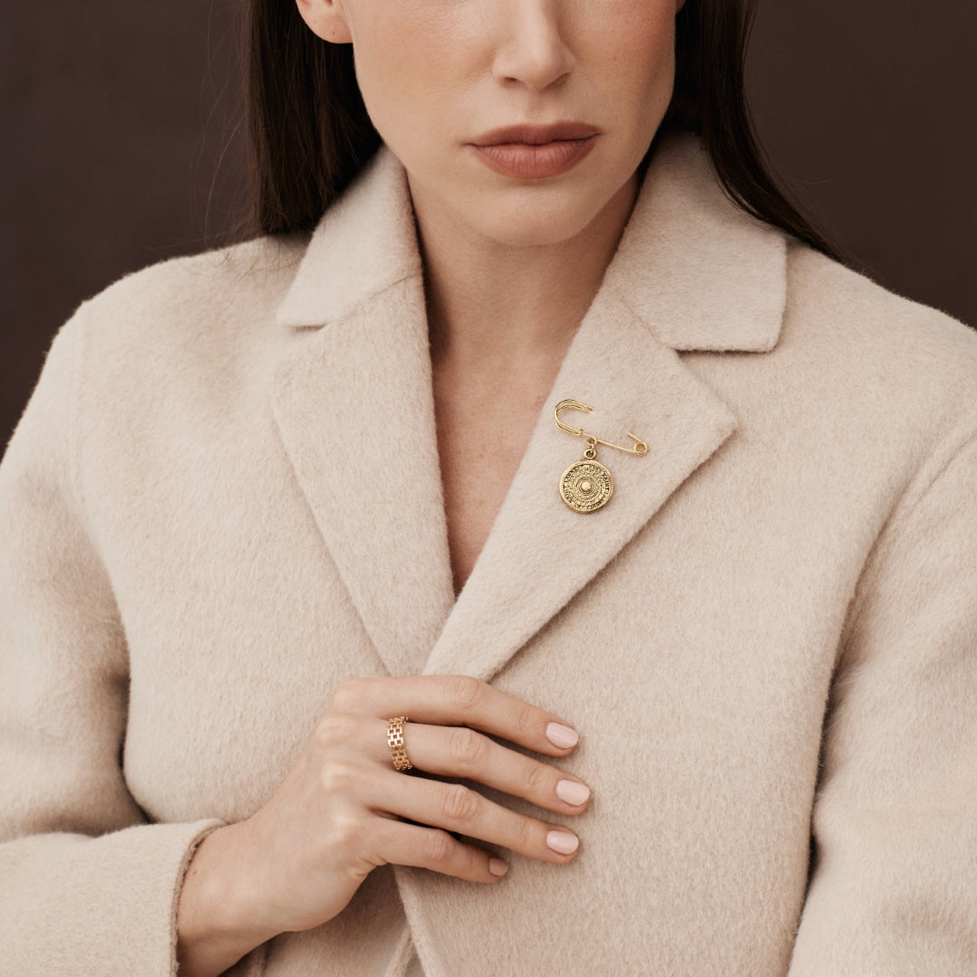 Gold Stamped Medallion Brooch