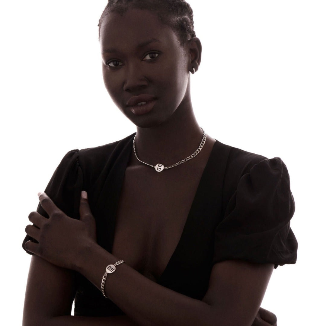 Silver Logo Cuban Choker