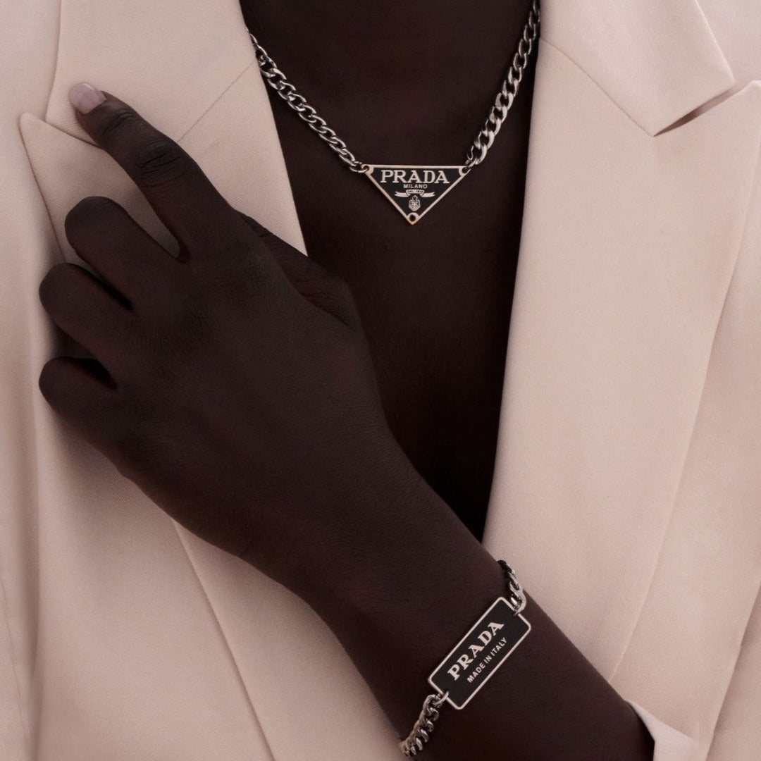 Black & Silver Rectangular Logo Bracelet