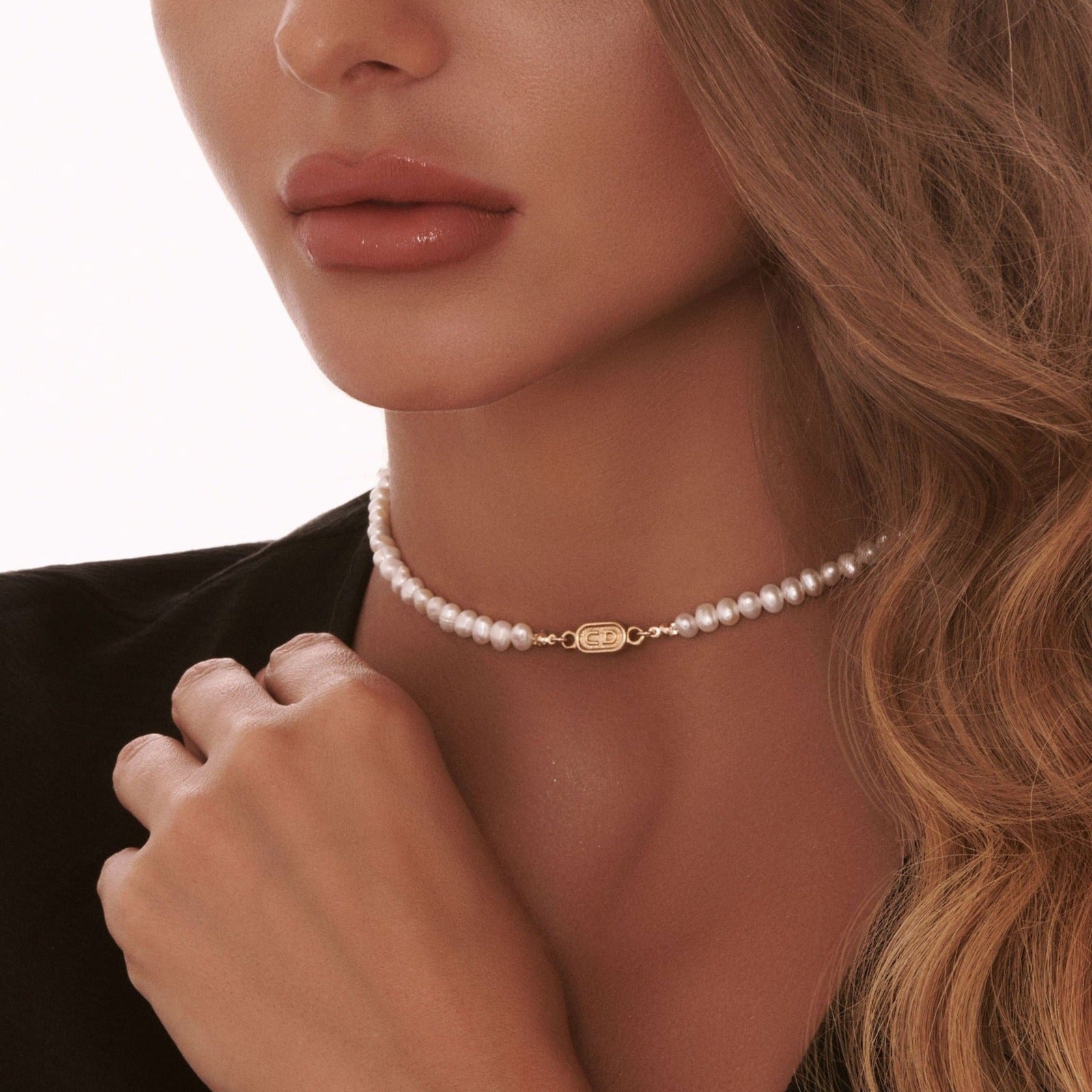 Stamped Small Gold Pearl Choker