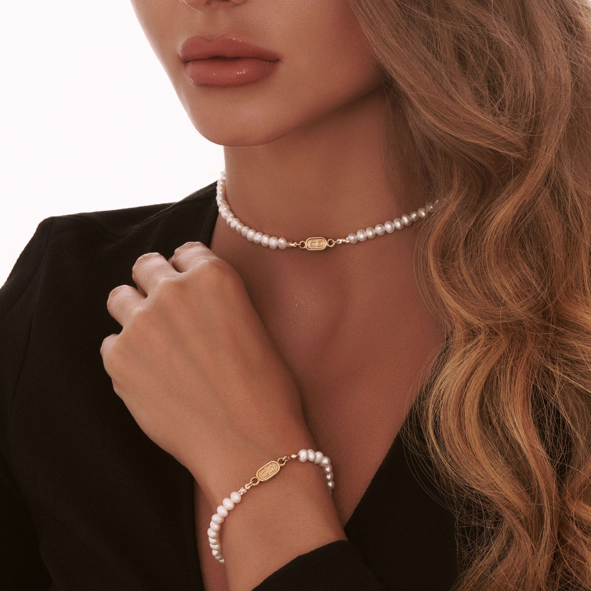 Stamped Small Gold Pearl Choker