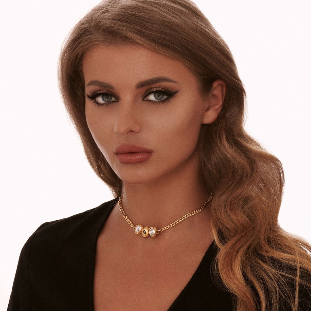 Gold Tear Drop Rhinestone Choker