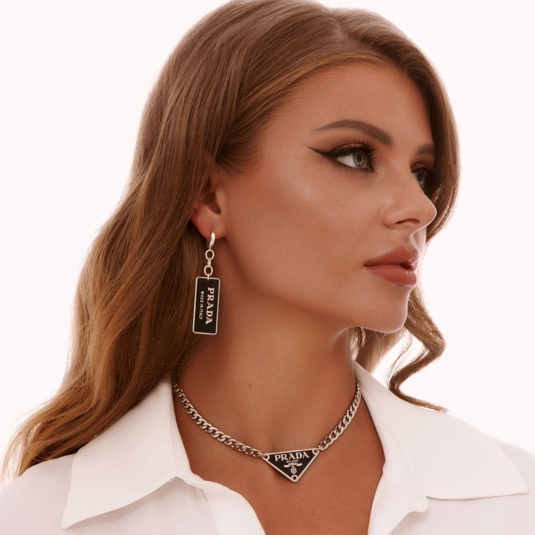 Black & Silver Triangular Logo Choker