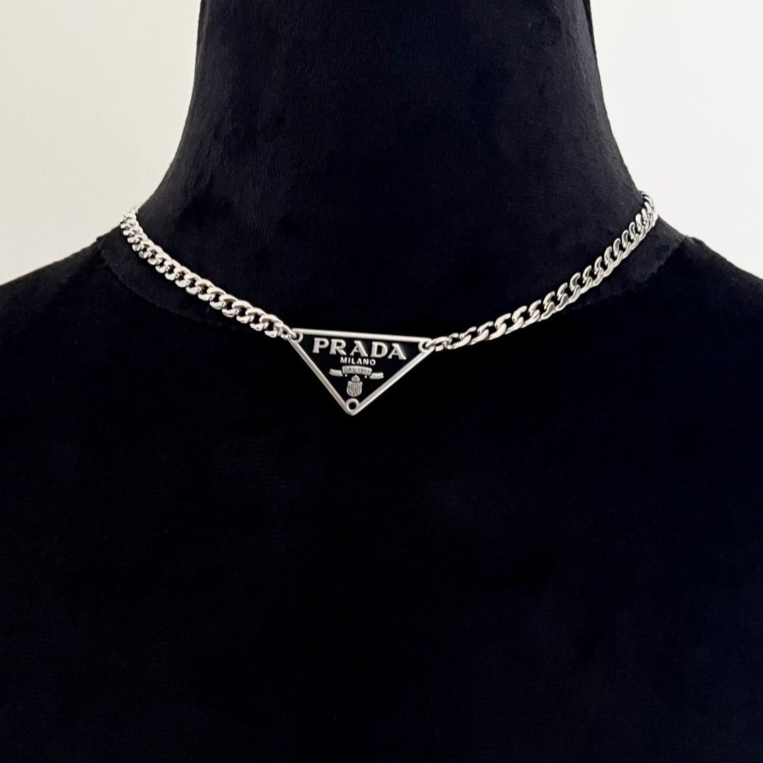 Small Black & Silver Triangular Logo Choker