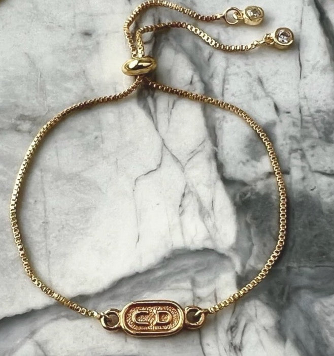 Small Gold Stamped Logo Box-Chain Bracelet