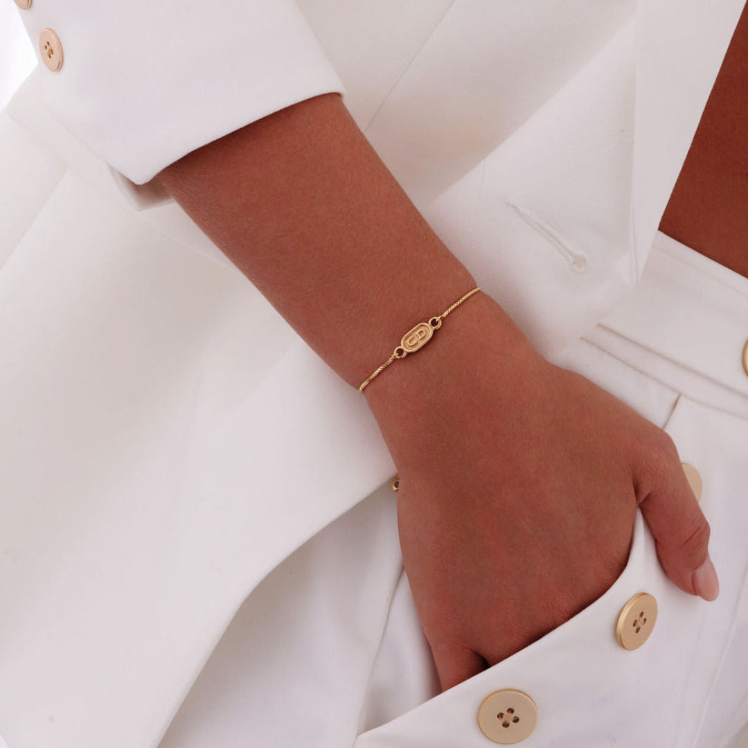 Small Gold Stamped Logo Box-Chain Bracelet