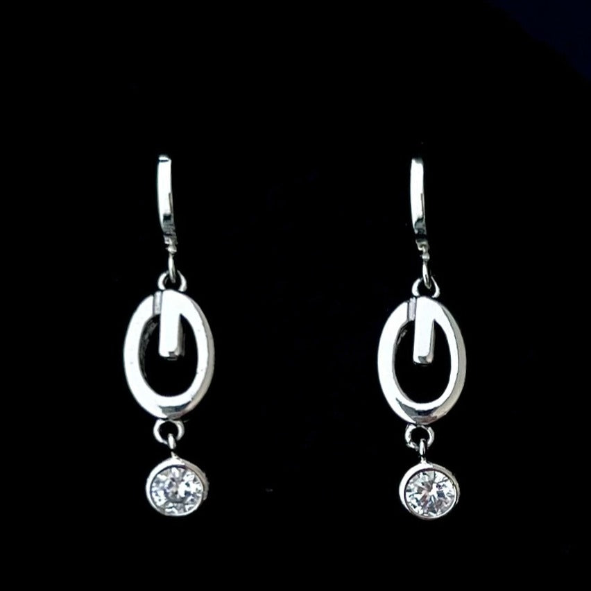 Silver Logo Earrings with Crystal Drops