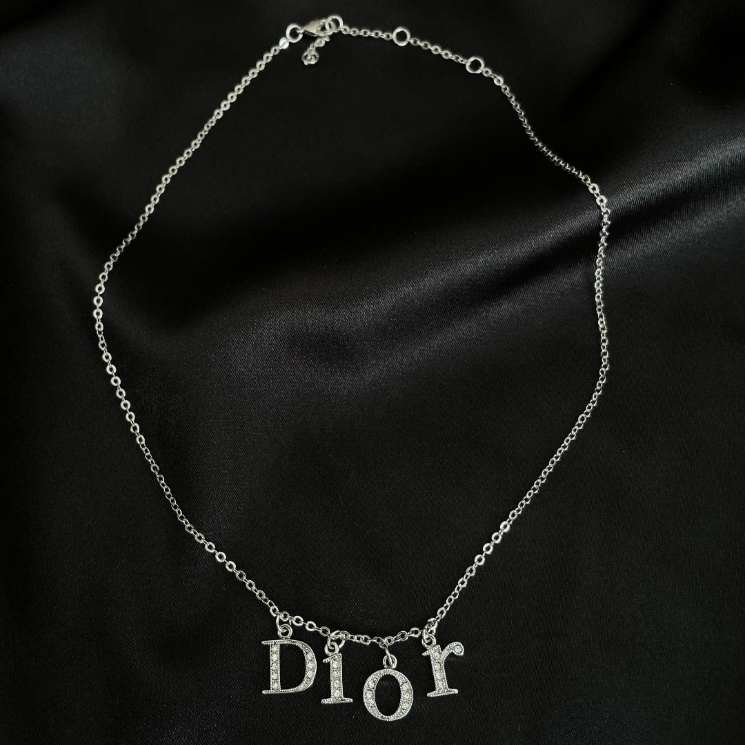 Silver Rhinestone Letter Necklace