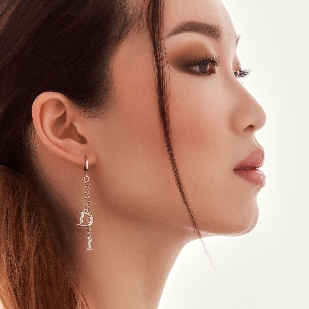 Silver Rhinestone Letter Earrings