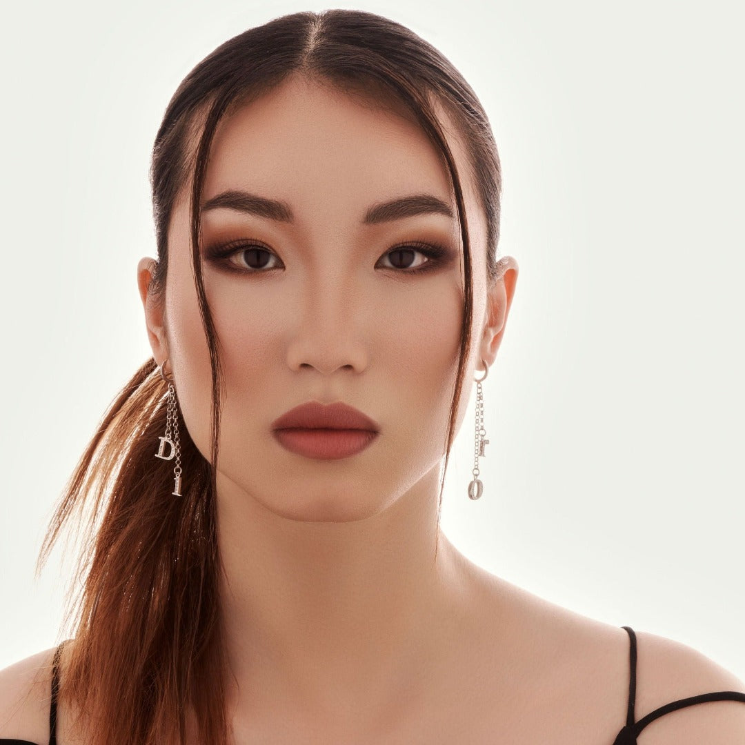 Silver Rhinestone Letter Earrings