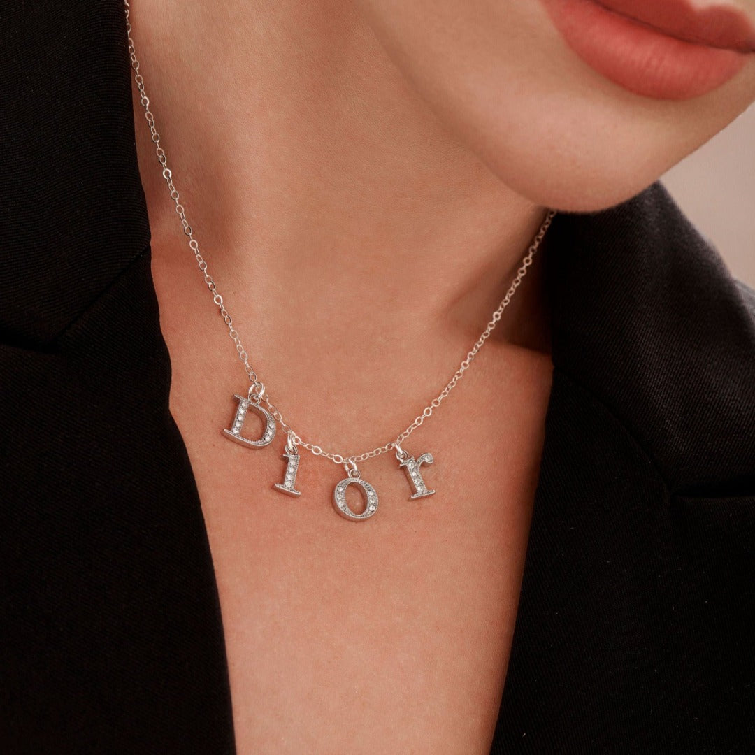 Silver Rhinestone Letter Necklace