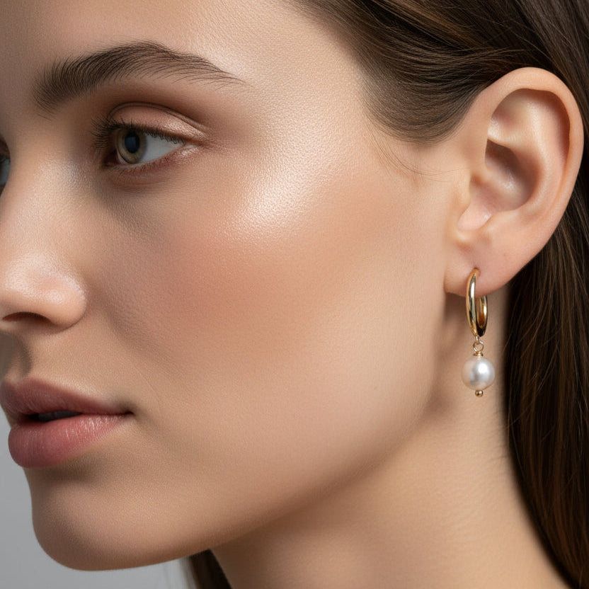 Gold Hoops with Pearl Drops