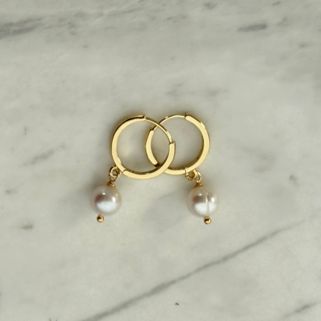 Gold Hoops with Pearl Drops