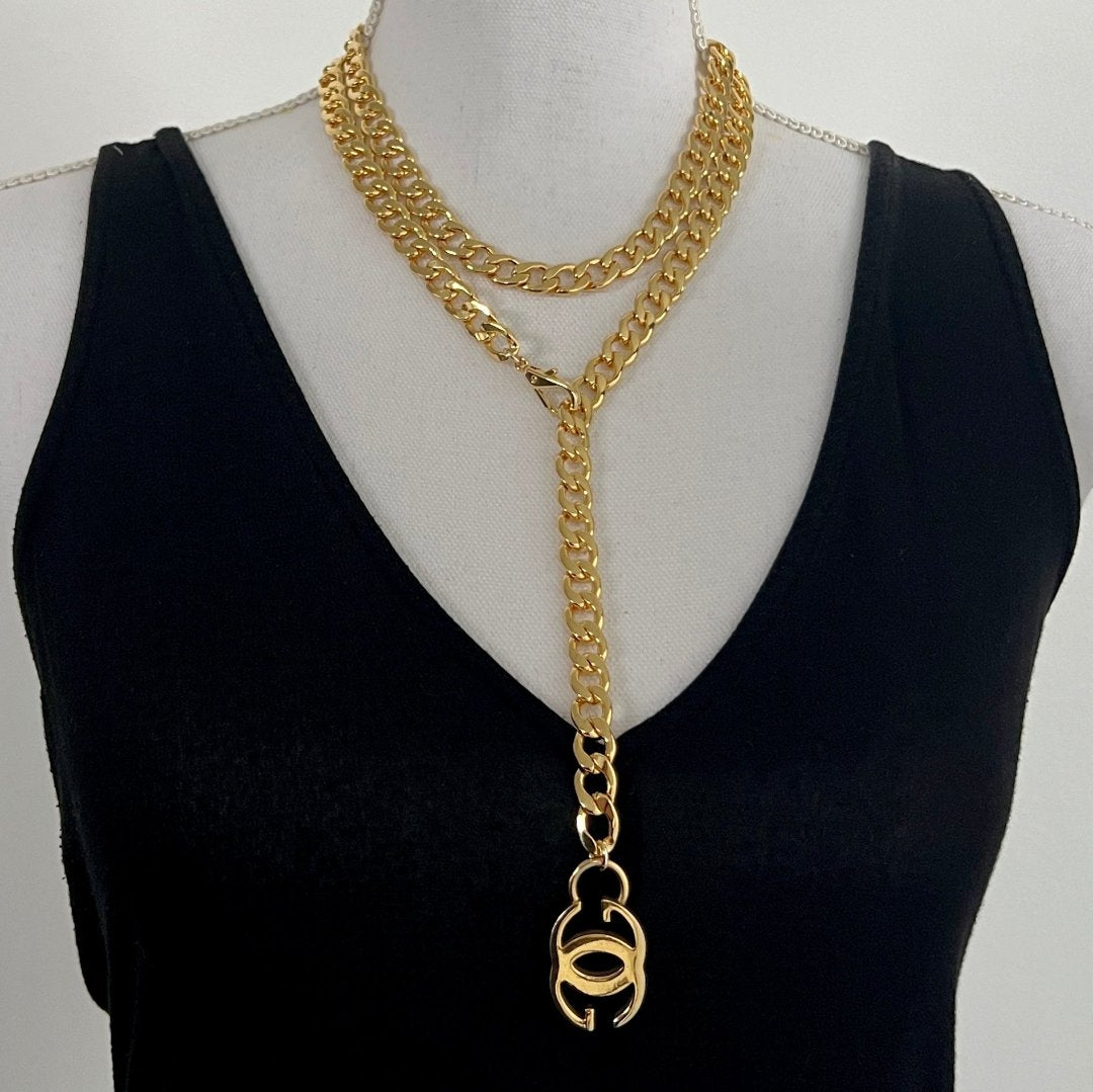 Gold Logo Chain Belt / Statement Necklace