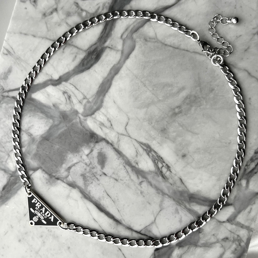Mini Black & Silver Triangular Logo Choker