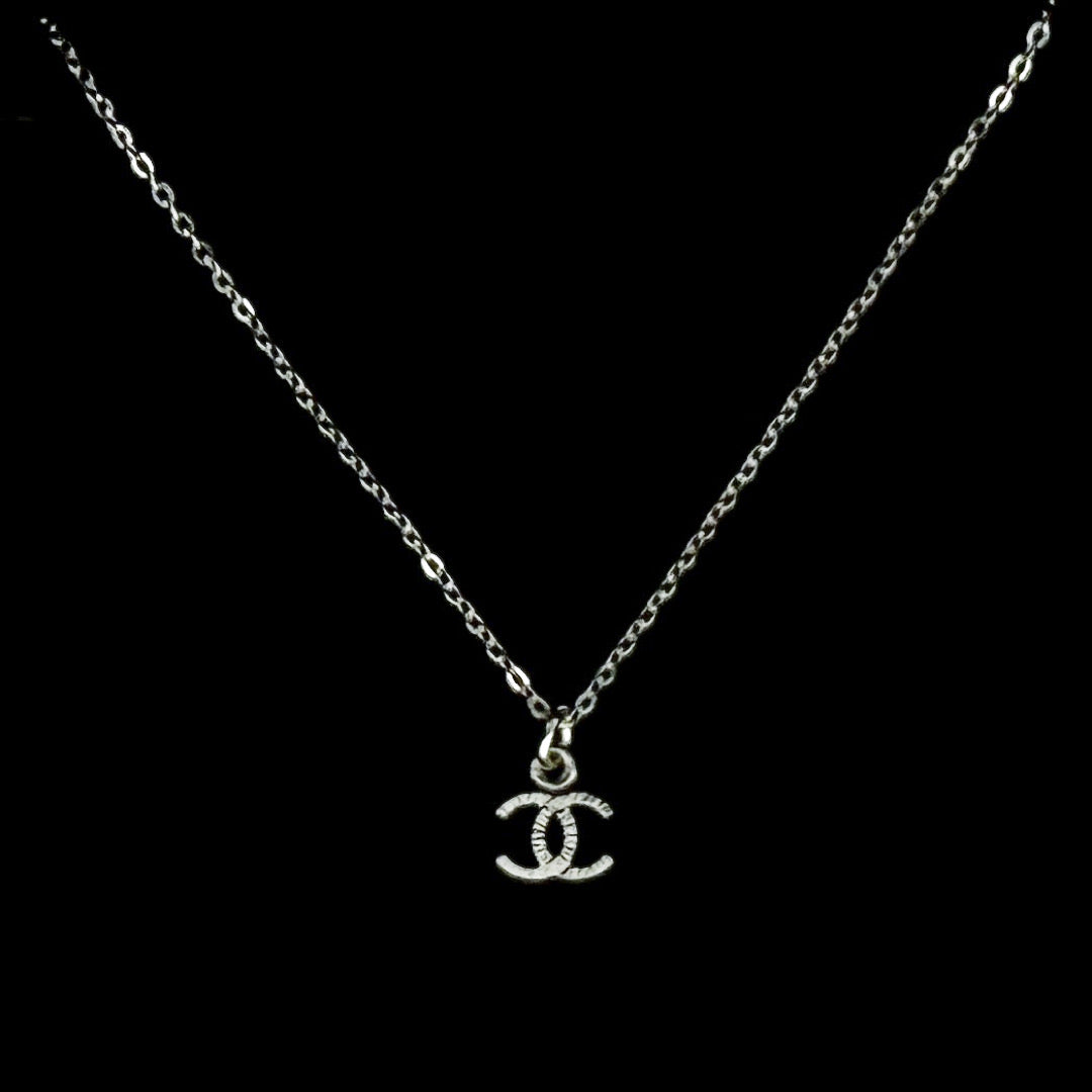 Mini Dark Silver Logo Necklace