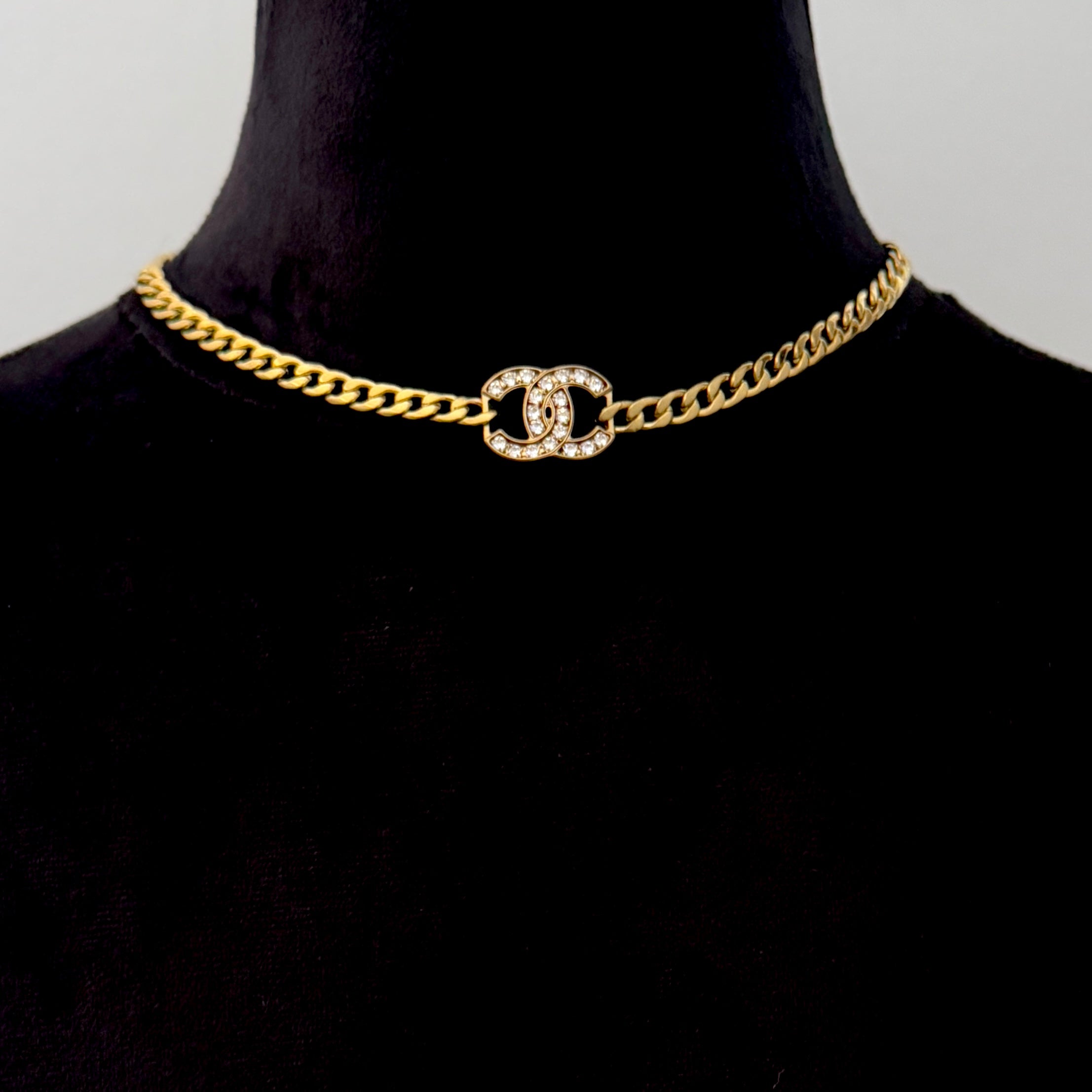 Gold & Rhinestone Logo Cuban Choker