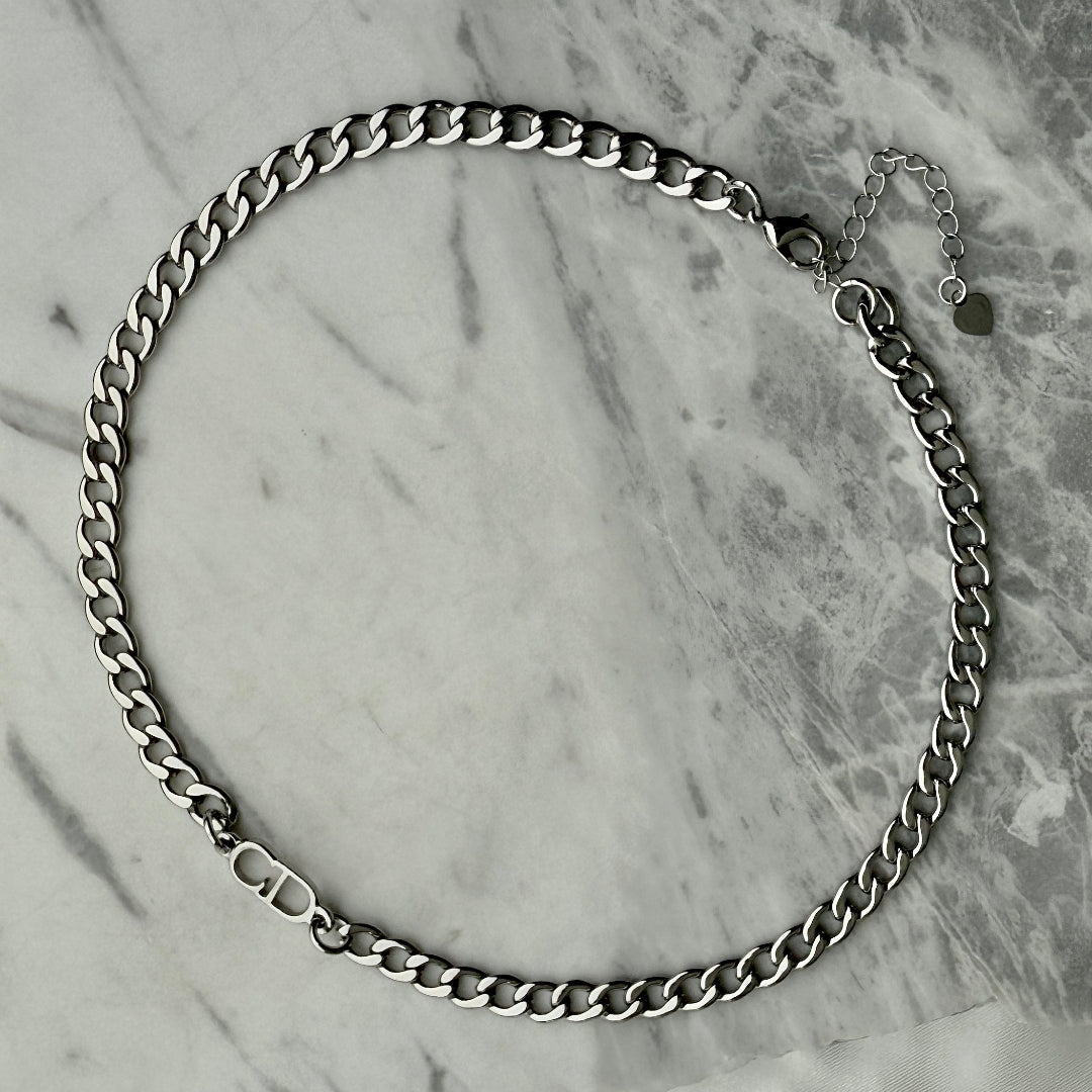 Silver Logo Cuban Choker