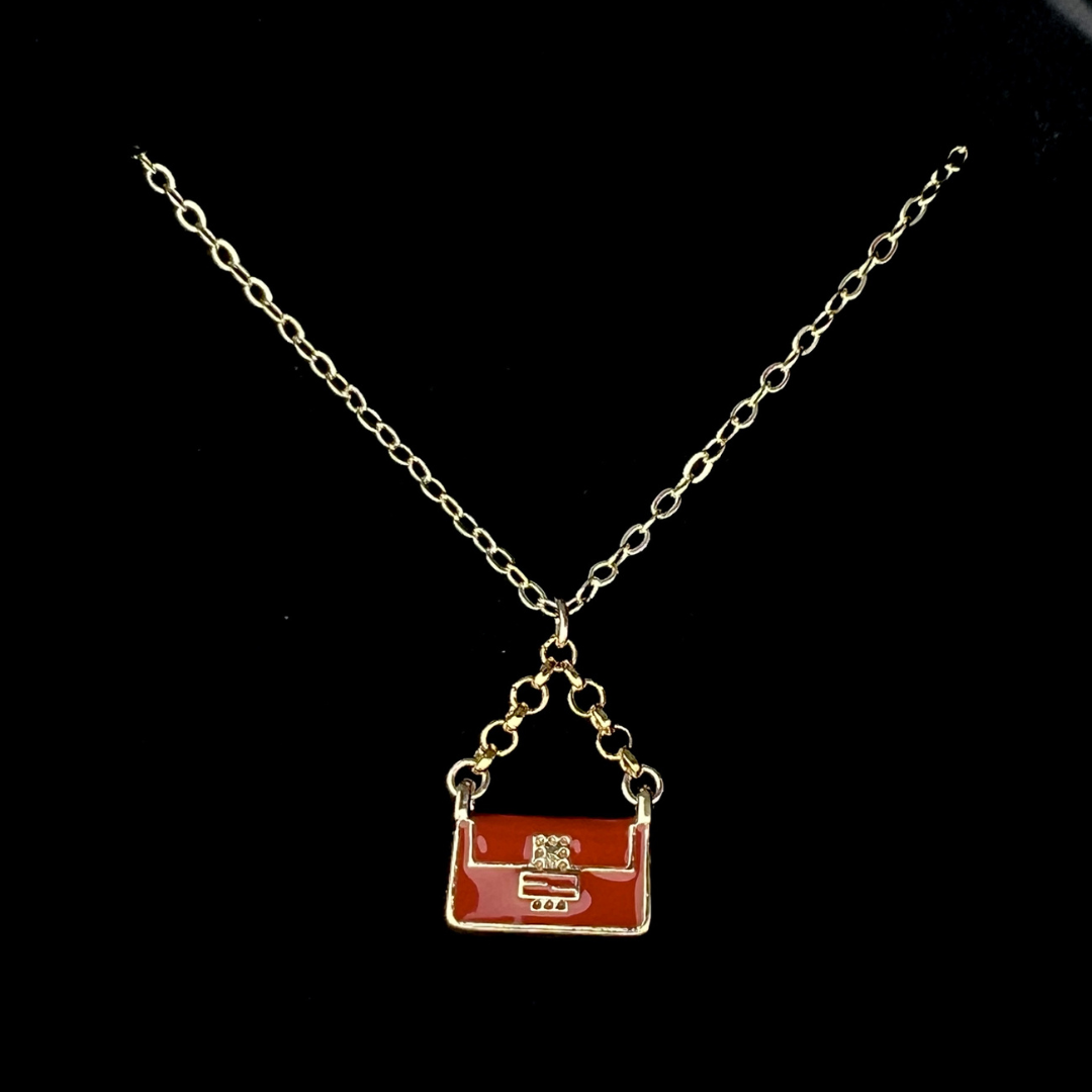 Handbag Necklace - Rust Red