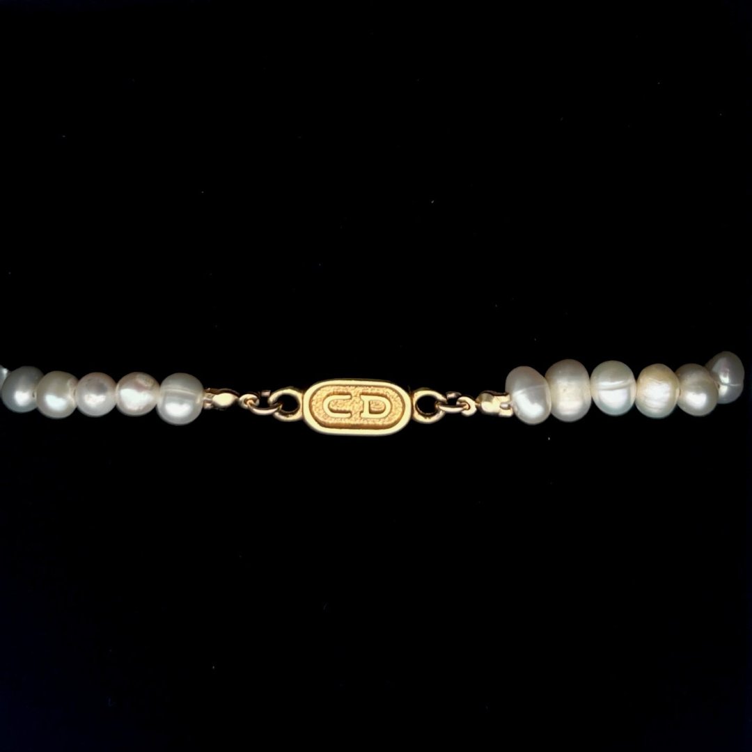 Small Stamped Gold Pearl Bracelet