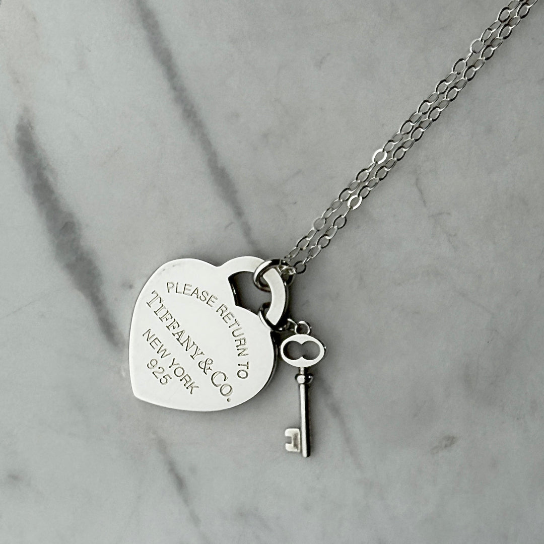 Silver Heart & Key Charm Necklace