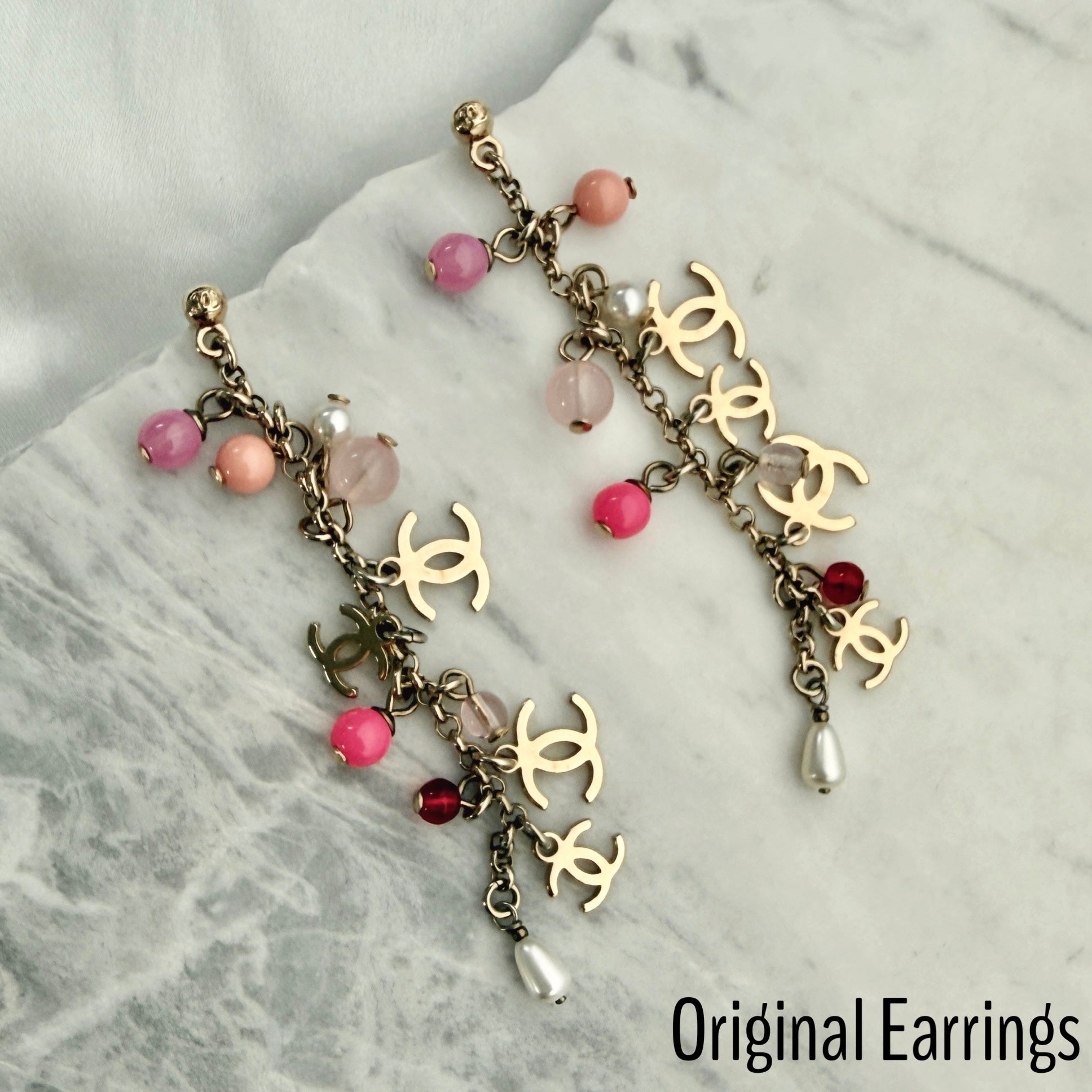 Mini Gold Logo Earrings with Pearl Drop