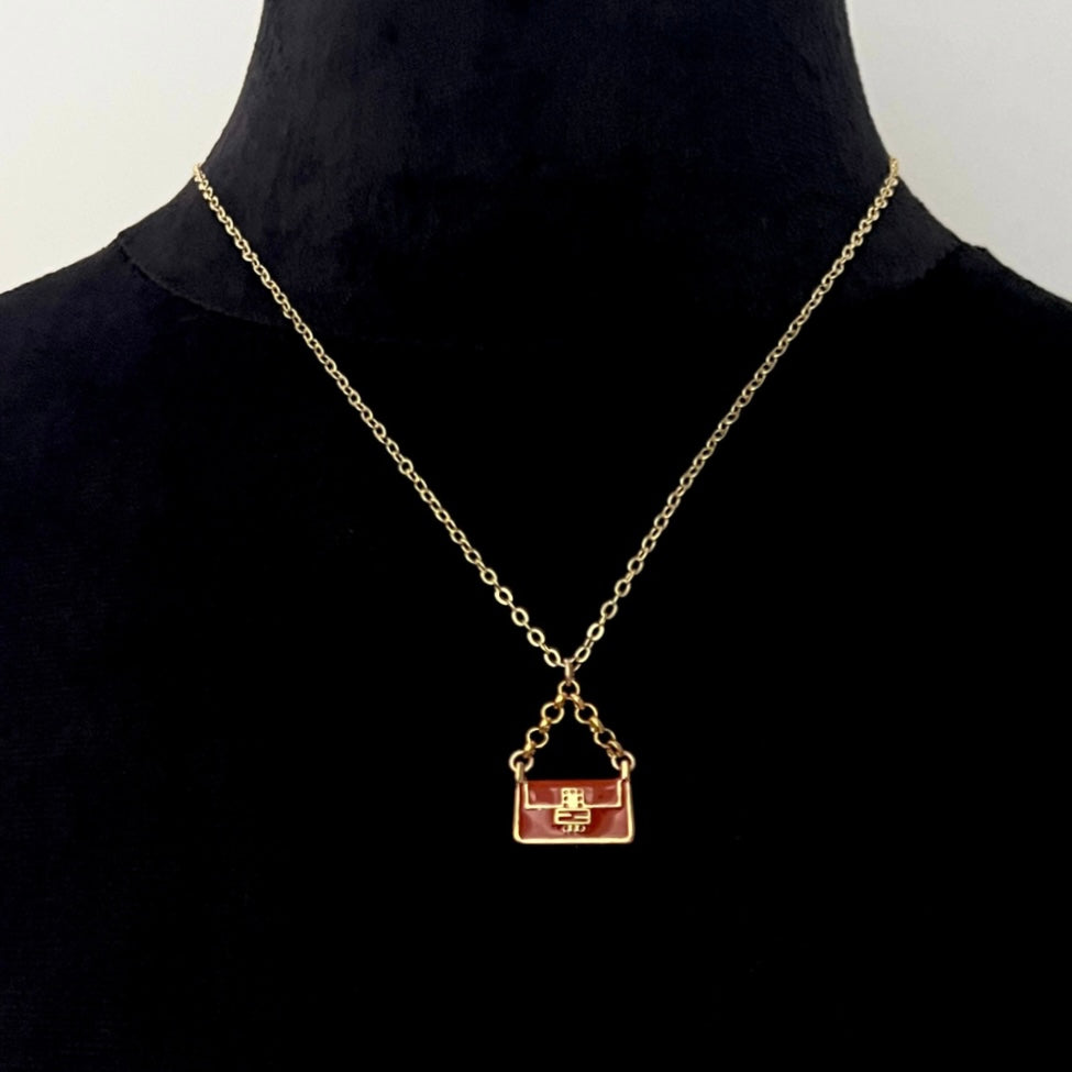 Handbag Necklace - Rust Red