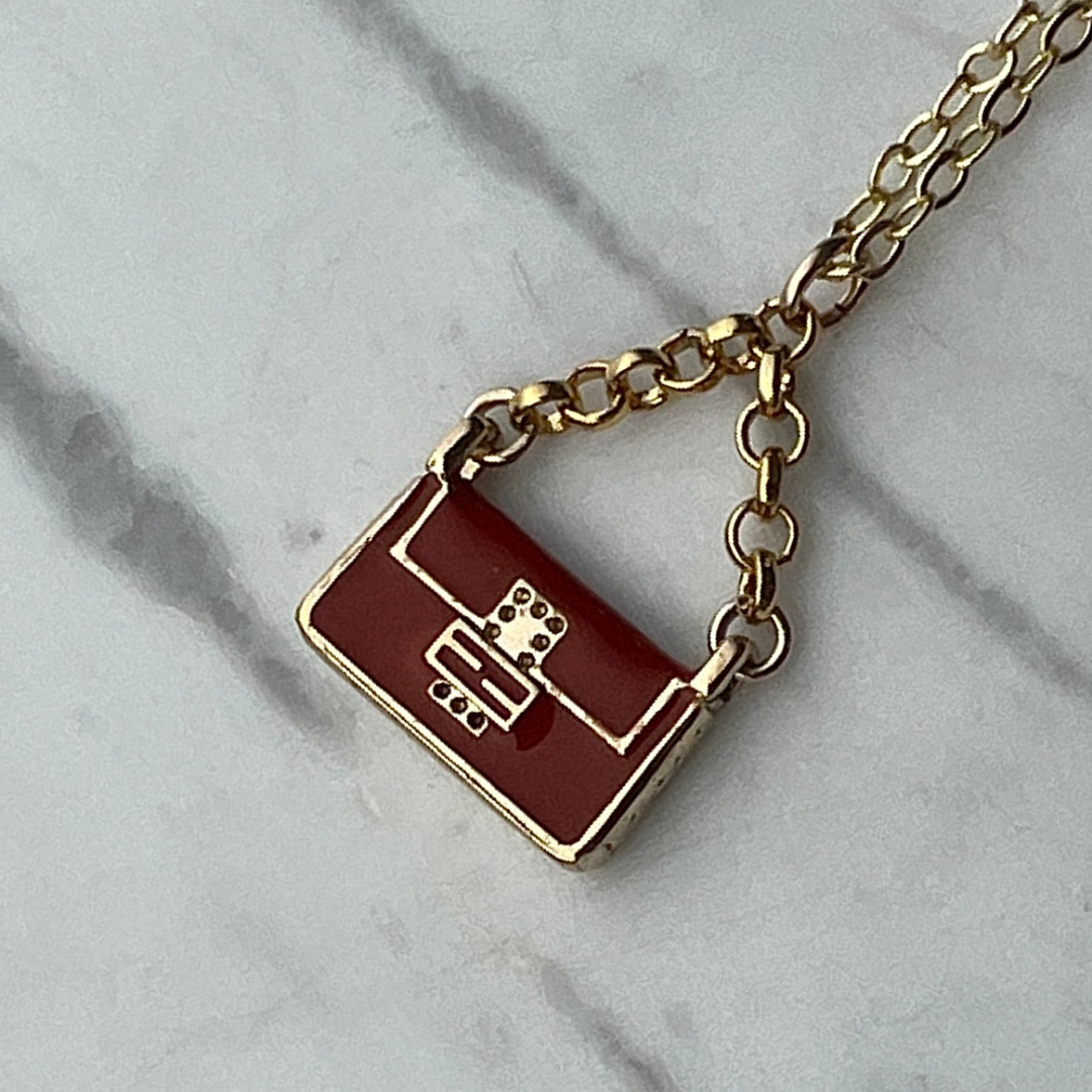 Handbag Necklace - Rust Red