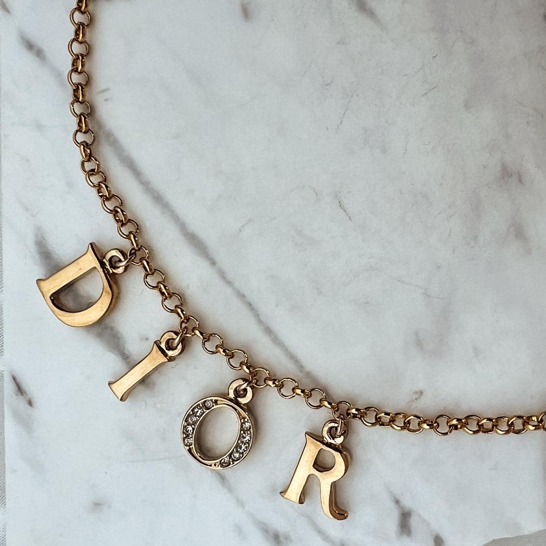 Medium Gold Rhinestone Letter Necklace
