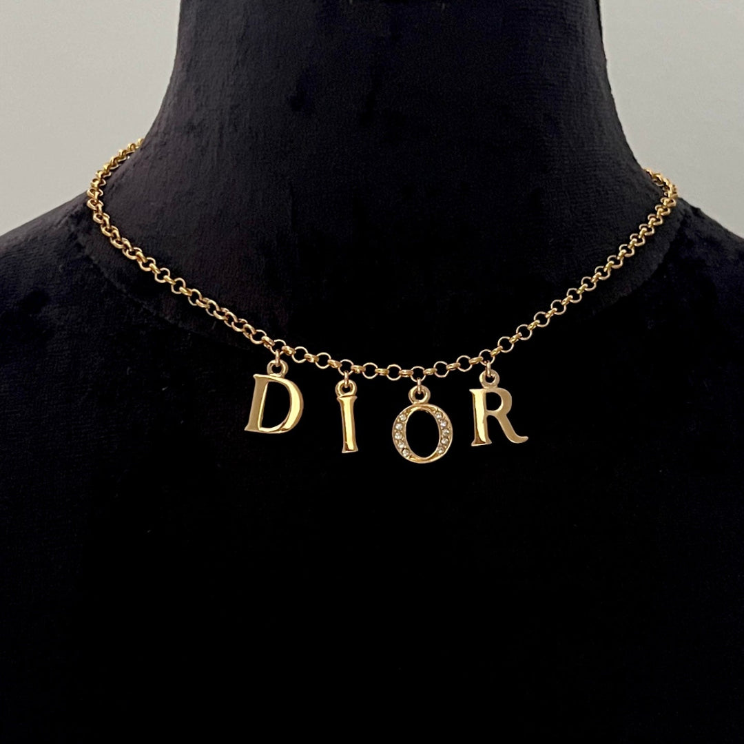 Medium Gold Rhinestone Letter Necklace