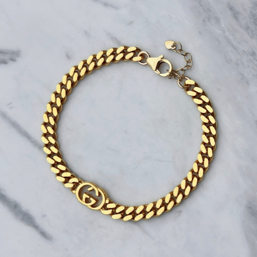 Small Gold Logo Cuban Bracelet