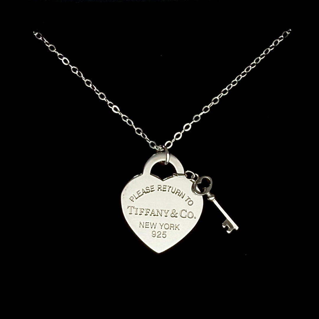 Silver Heart & Key Charm Necklace