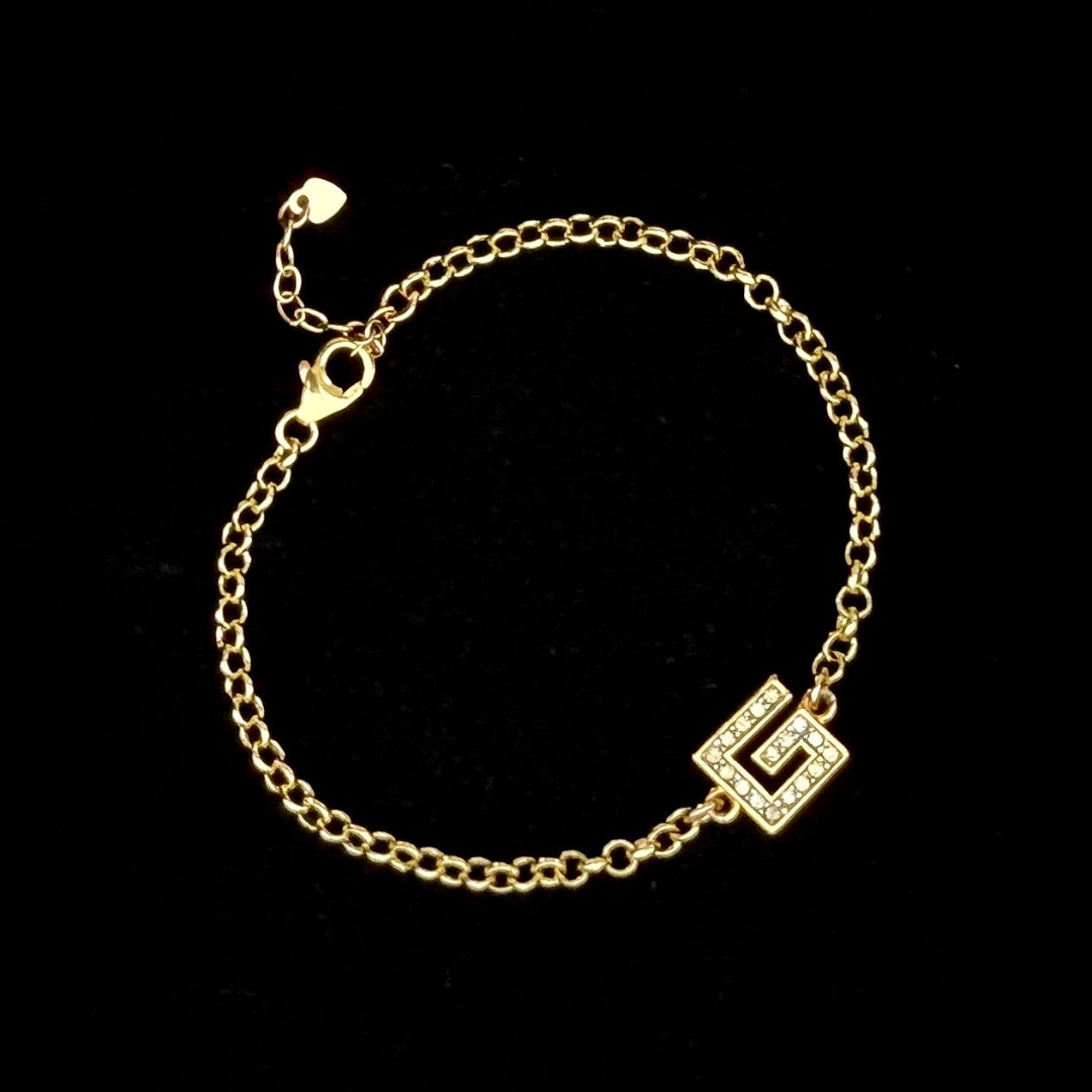 Gold Rhinestone Logo Bracelet