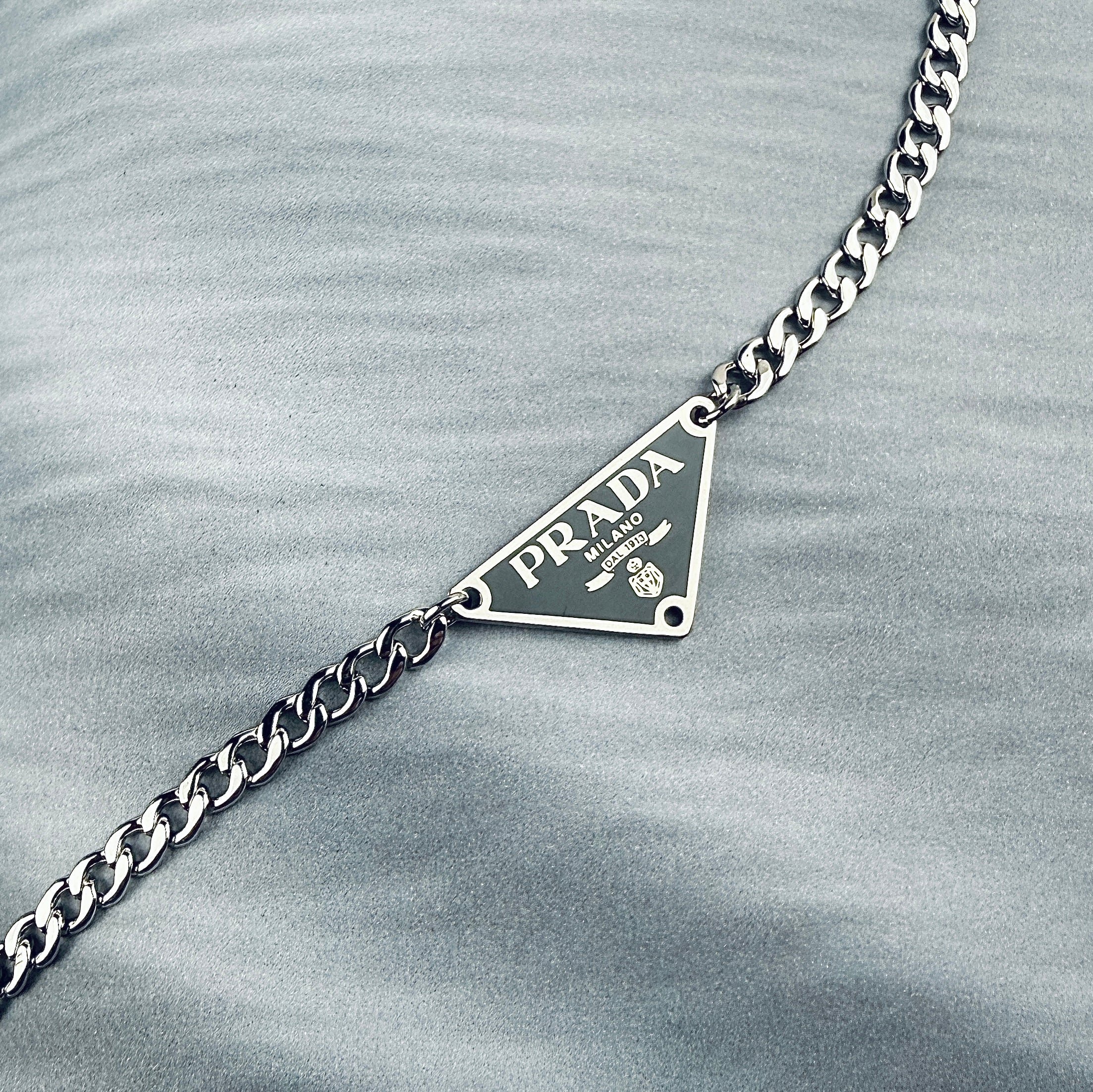 Blue Grey & Silver Triangular Logo Choker