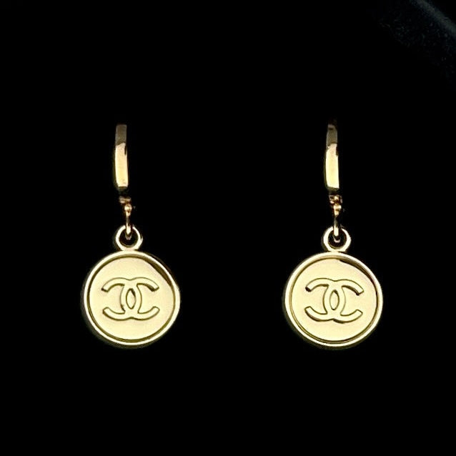 Mini Round Gold Logo Earrings