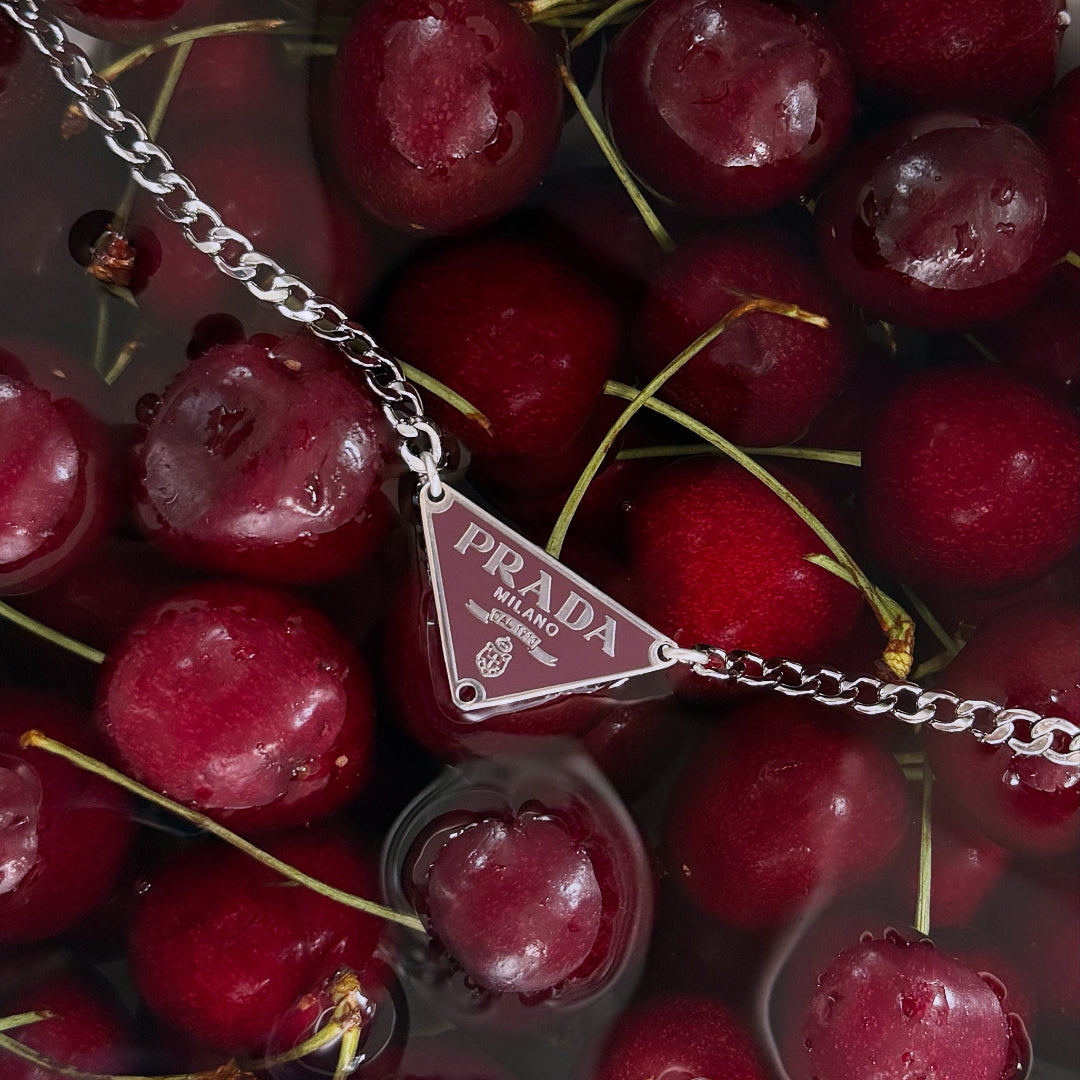 Small Plum & Silver Triangular Logo Choker