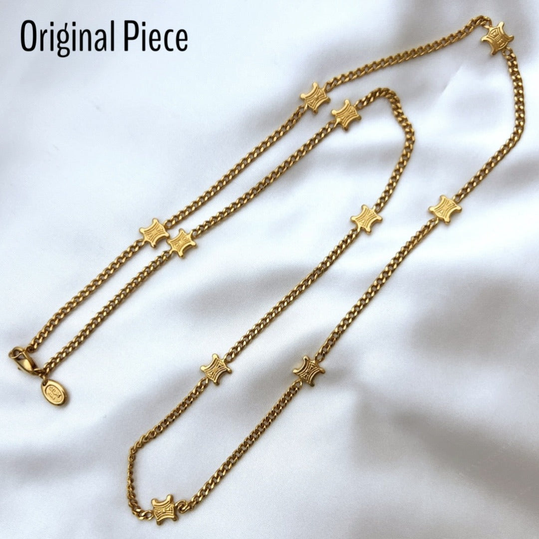 Mini Triomphe Asymmetrical Gold Logo Necklace