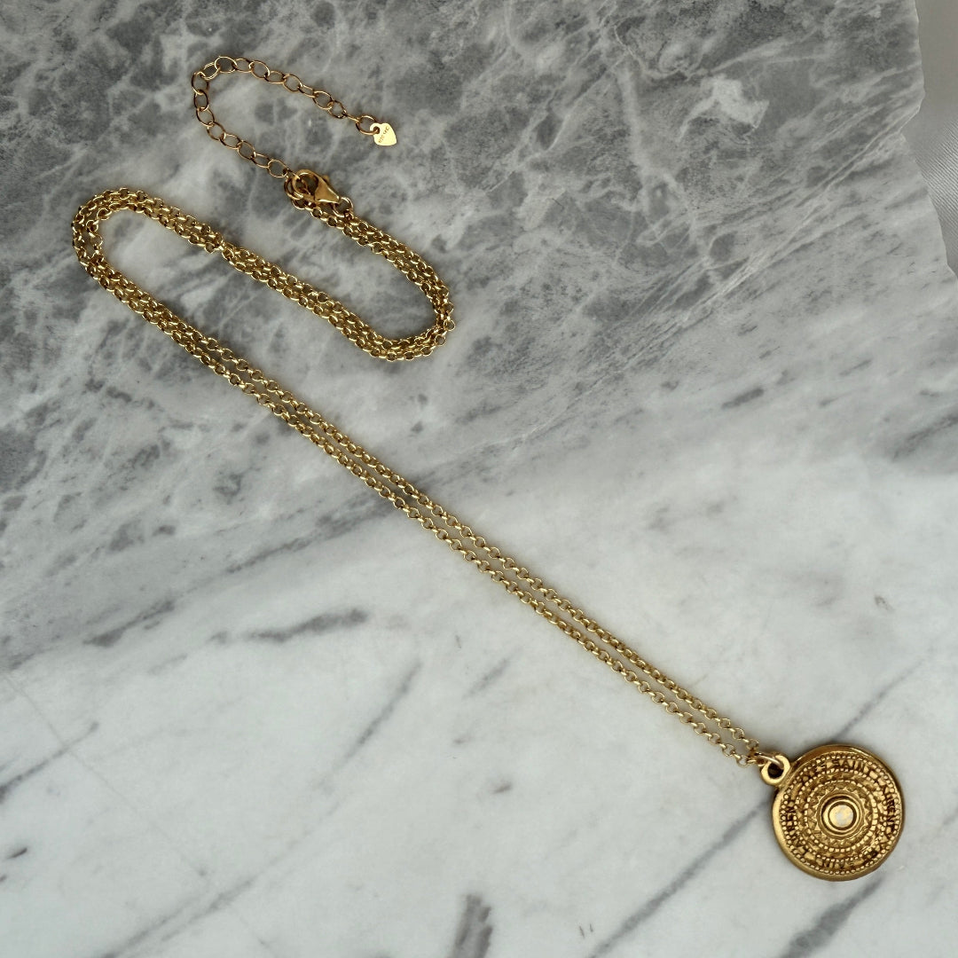 Gold Stamped Medallion Necklace