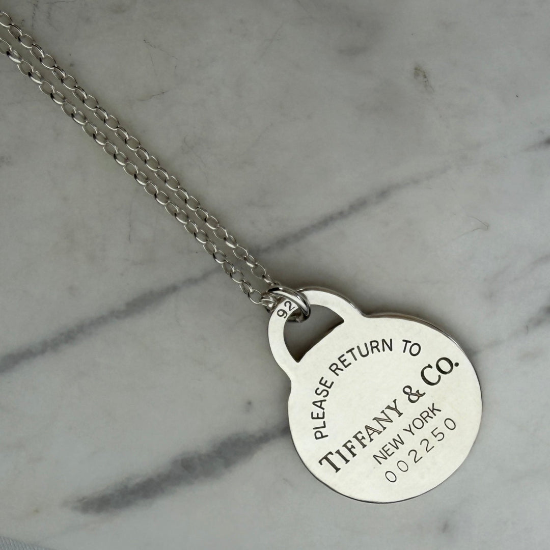 Large Silver Round Charm Necklace