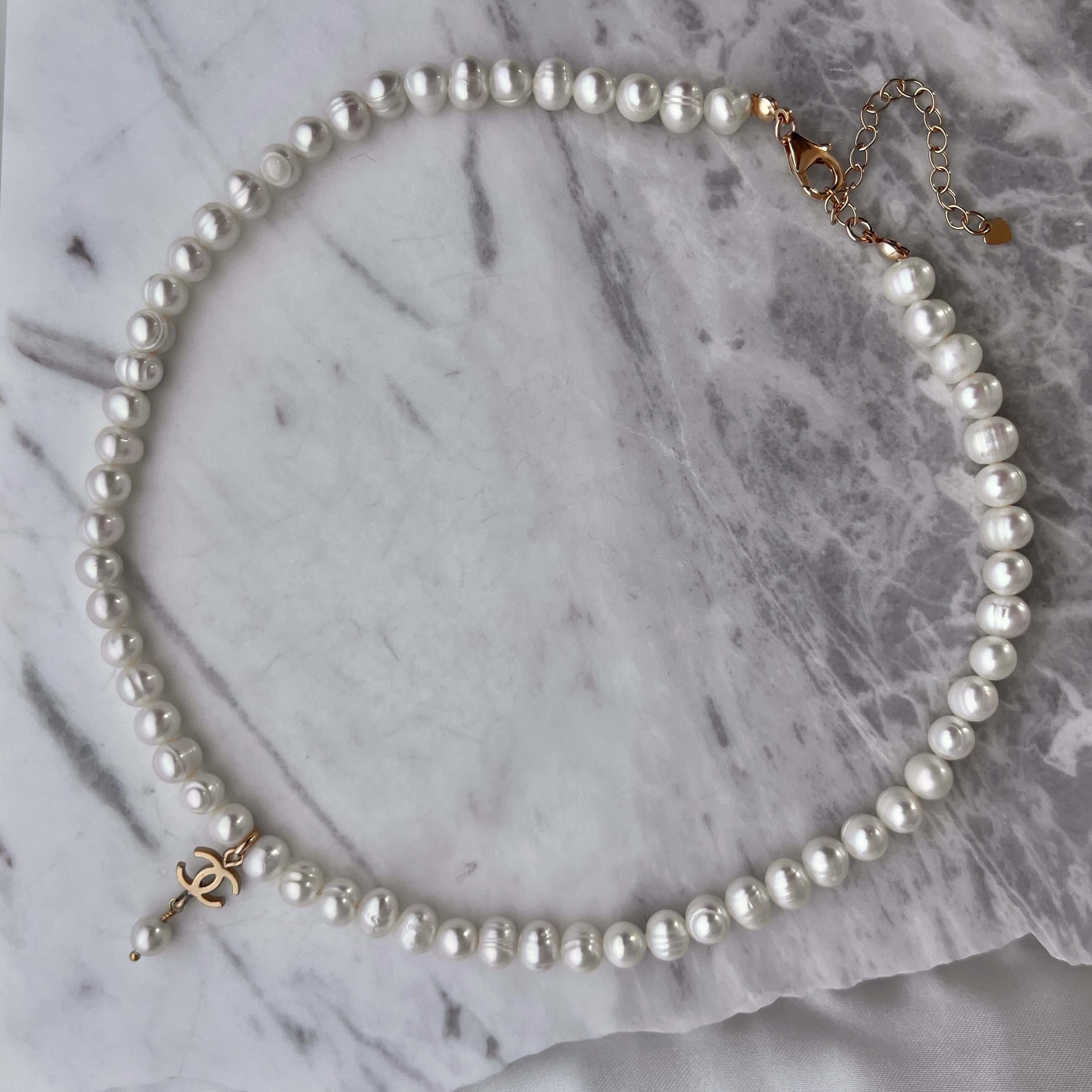 Small Light Gold Logo Pearl Choker