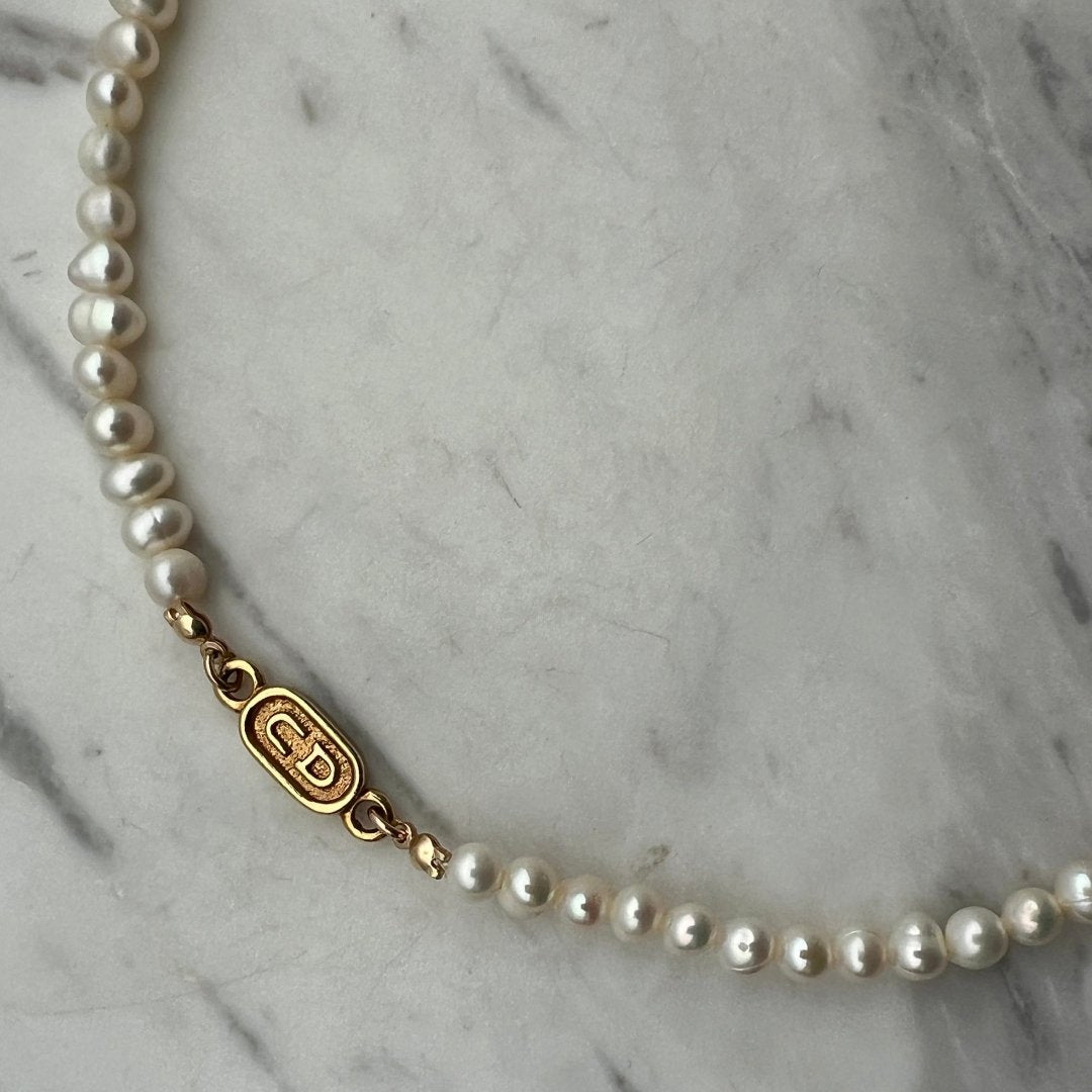 Stamped Small Gold Pearl Choker