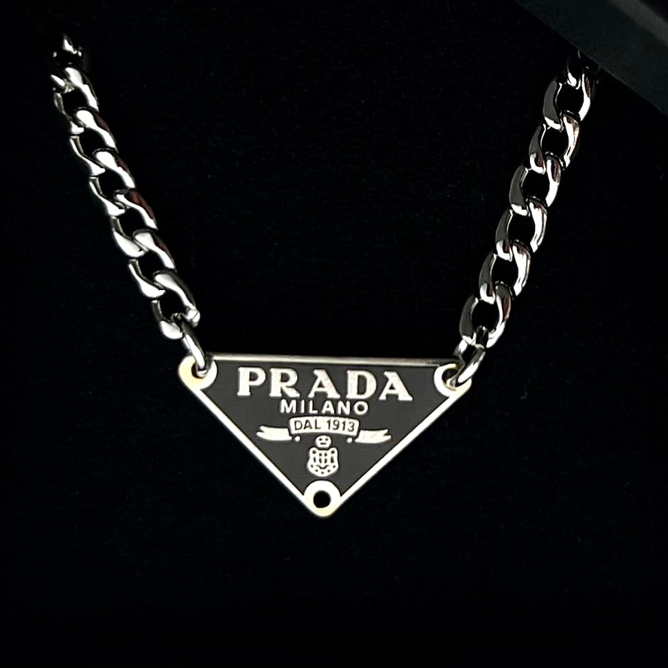 Mini Black & Silver Triangular Logo Choker