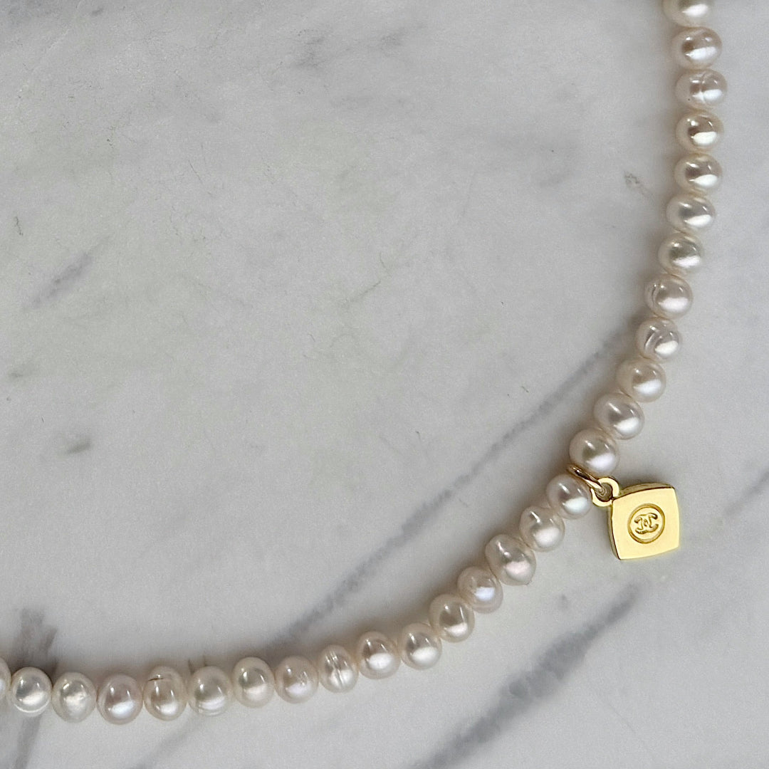 Mini Diamond Logo Pearl Choker