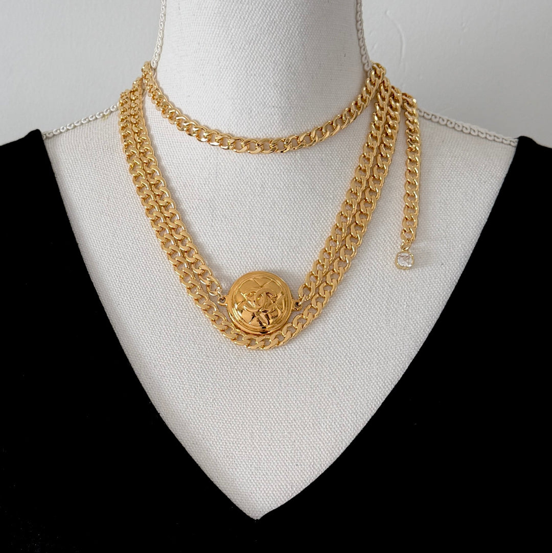 Gold Quilted Link Belt / Necklace