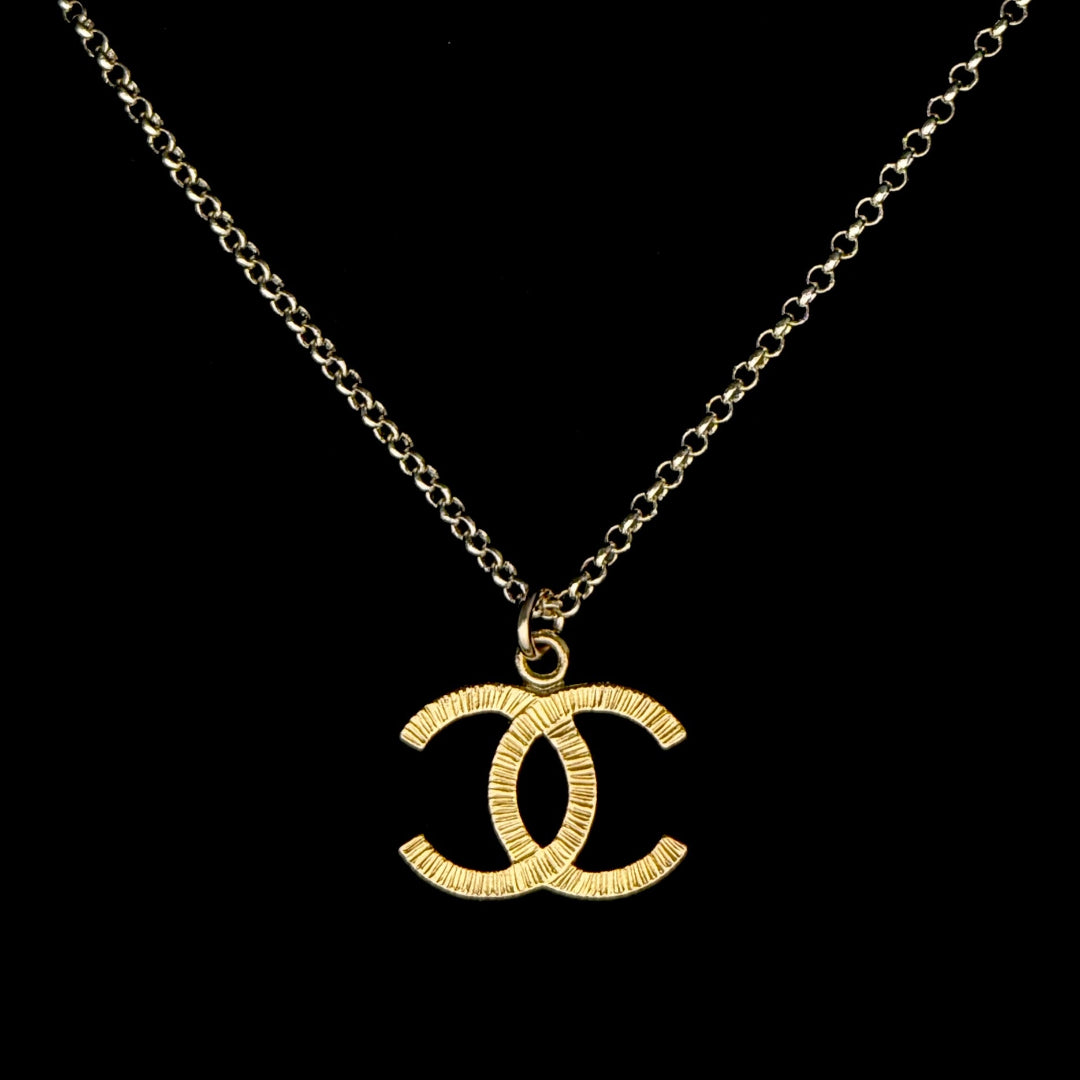 Textured Gold Logo Necklace