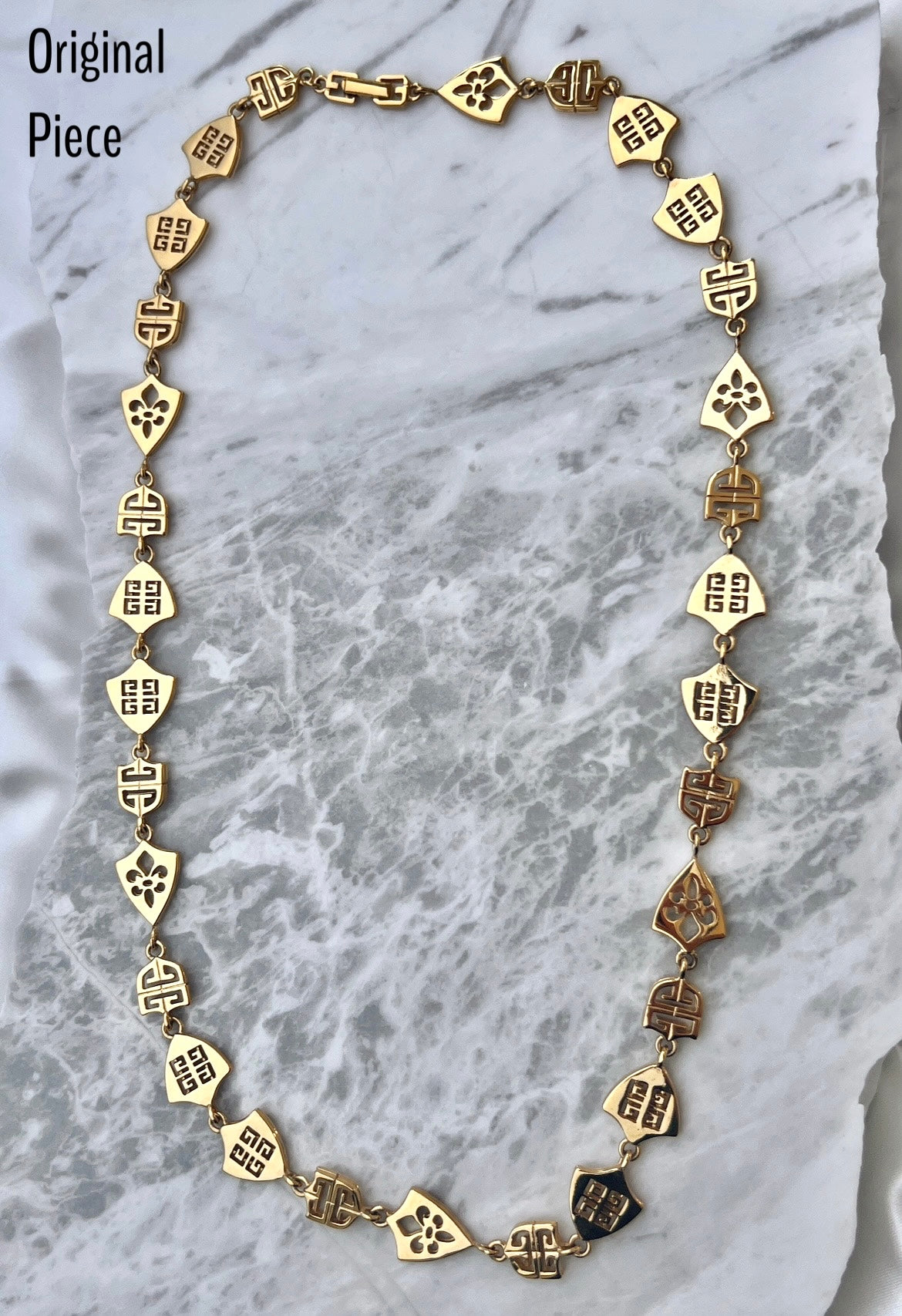 Statement Gold Double Logo Necklace with Crystal Drop