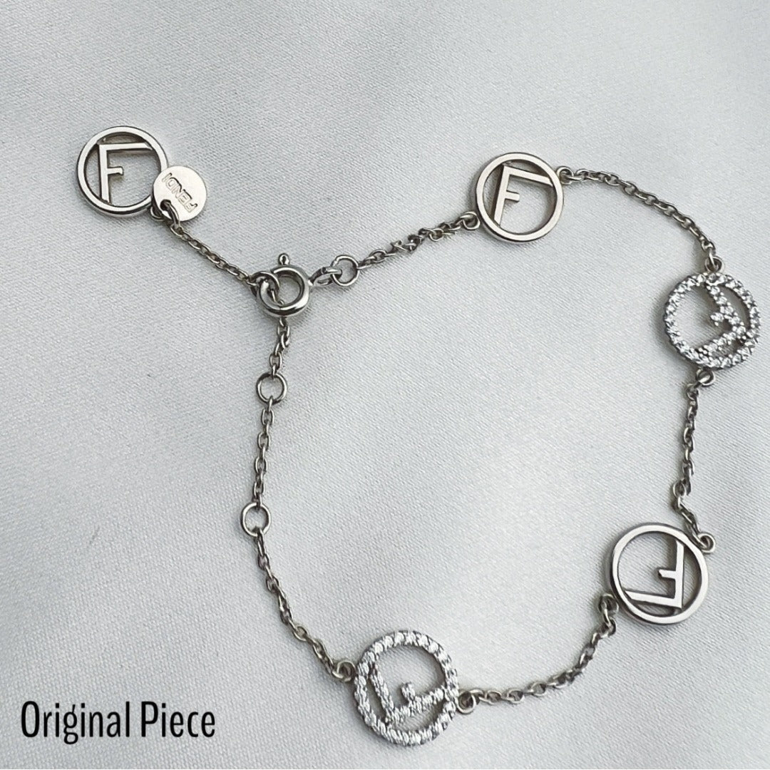 Silver & Rhinestone Logo Bracelet