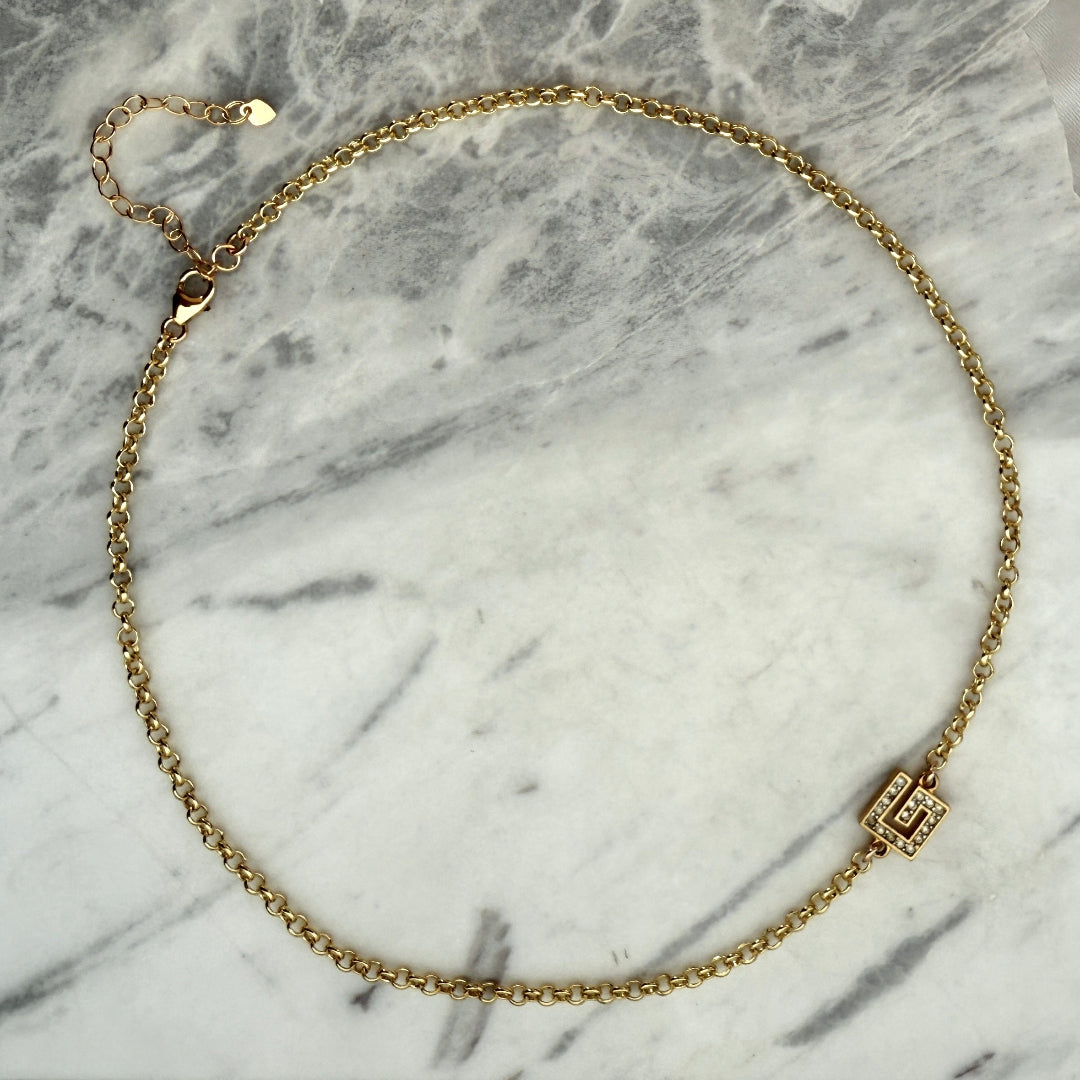 Gold Rhinestone Logo Choker
