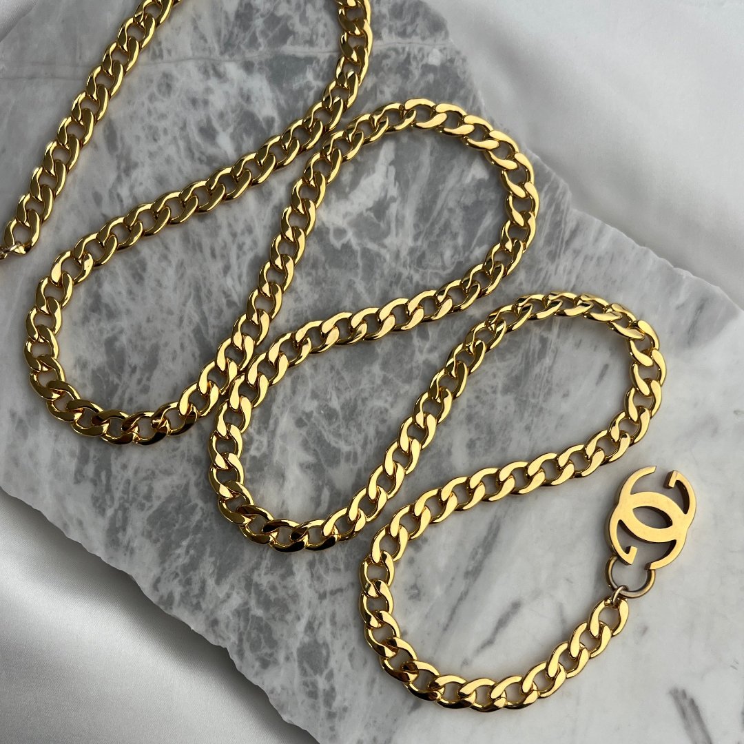 Gold Logo Chain Belt / Statement Necklace