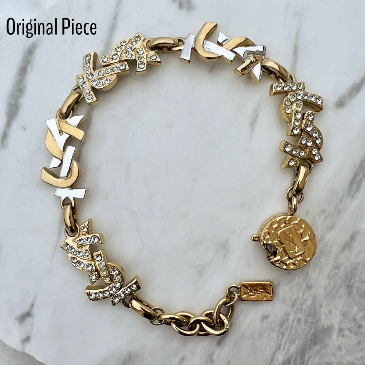 Gold & Rhinestone Logo Bracelet